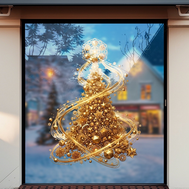 Golden Xmas Tree Window Cling  - Snowflake Window Decal ulasan dan harga