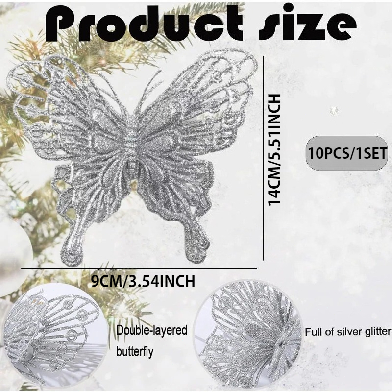Silver Glitter Hollow Butterfl - Christmas Wreath Fake ulasan dan harga